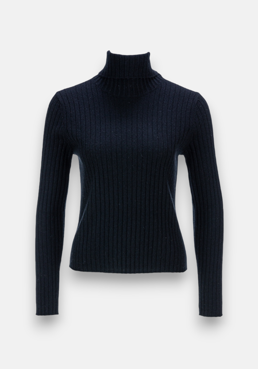 A black, geripptes Design Rollkragenpullover by Princess Goes Hollywood with long sleeves. The fitted Kaschmir-blend sweater features visible vertical ribbing and is shown on a plain light gray background without branding.