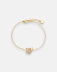 A delicate vergoldete Armkette by Princess Goes Hollywood features a central small fish-shaped charm with sparkling crystals, an adjustable extension chain, round tag, and lobster clasp closure. Displayed on a white background.