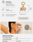 Ein kleiner goldfarbener Elefanten-Anhänger von Princess Goes Hollywood mit eingearbeiteten Kristallen ist hier zusammen mit einem Verschluss abgebildet. Seine Maße – 10 mm breit und 8 mm hoch – werden zum Vergleich neben einer Münze gezeigt. Er ist aus strapazierfähigem Edelstahl gefertigt, seine goldene Farbe strahlt und verleiht jedem Armband zusätzlichen Charme, was ihn zu einem idealen Geschenk für Armbänder macht.