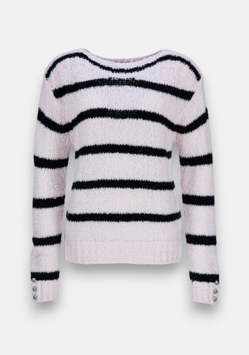 Boxy Streifenpullover mit Metallknöpfen