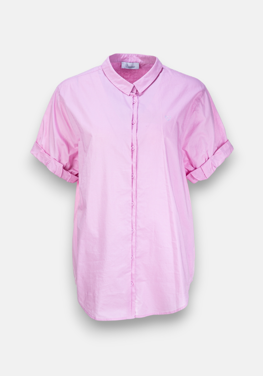A light pink short-sleeve Hemd by Princess Goes Hollywood with a button-up front, classic collar, rolled cuffs, relaxed fit, and subtle Herzprint detail. Shown front-facing on a plain white background.