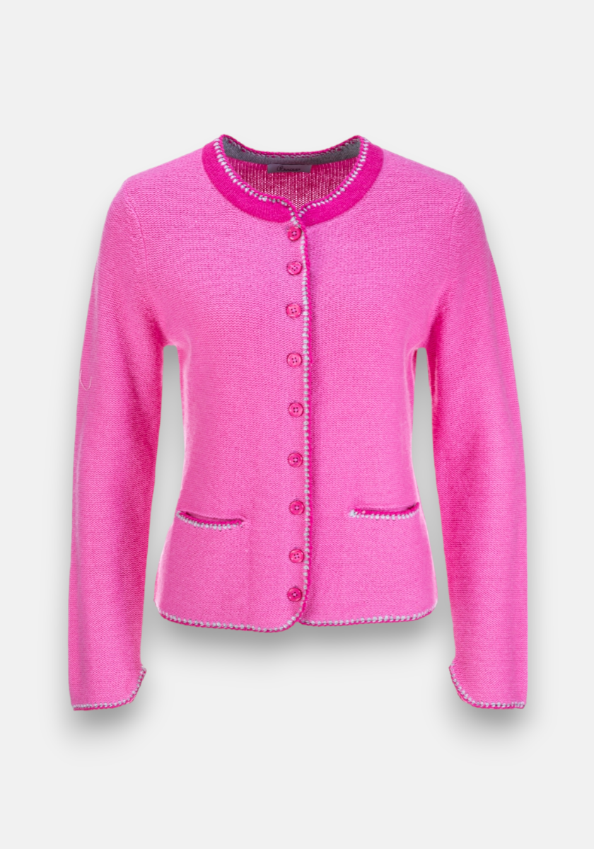 Pinke Strickjacke mit Handstich-Details