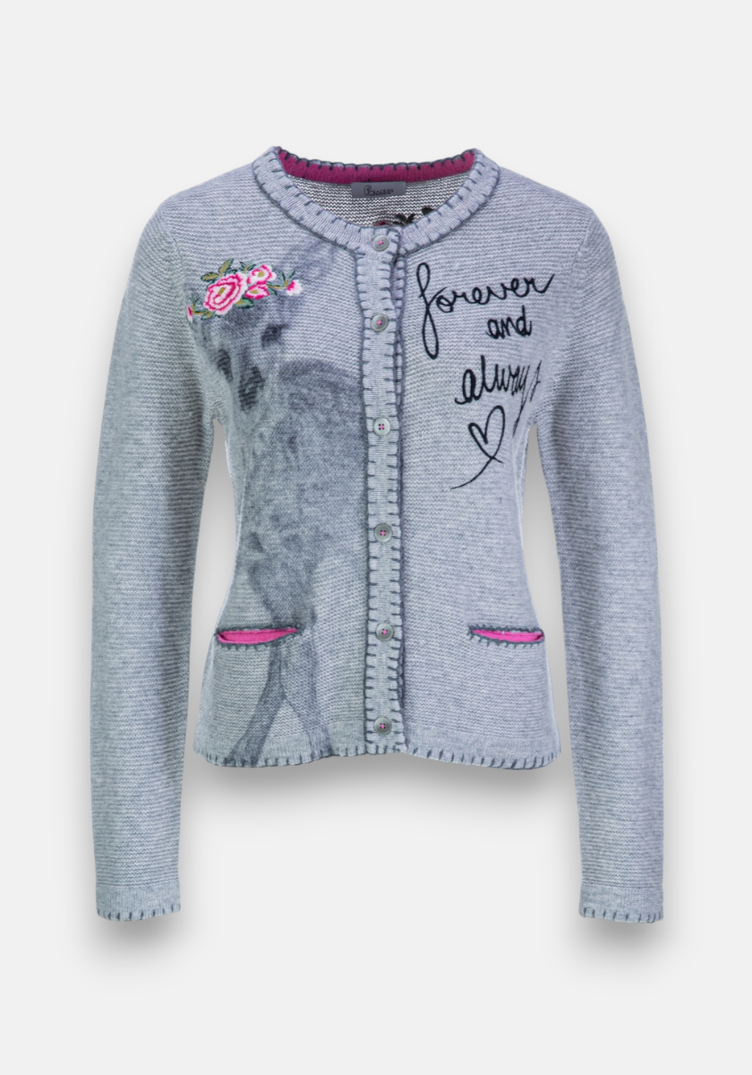 Cardigan with deer motif and hand-stitched details