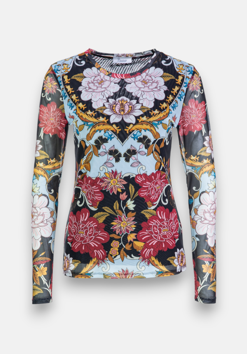 Chemise à manches longues en maille à fleurs rétro