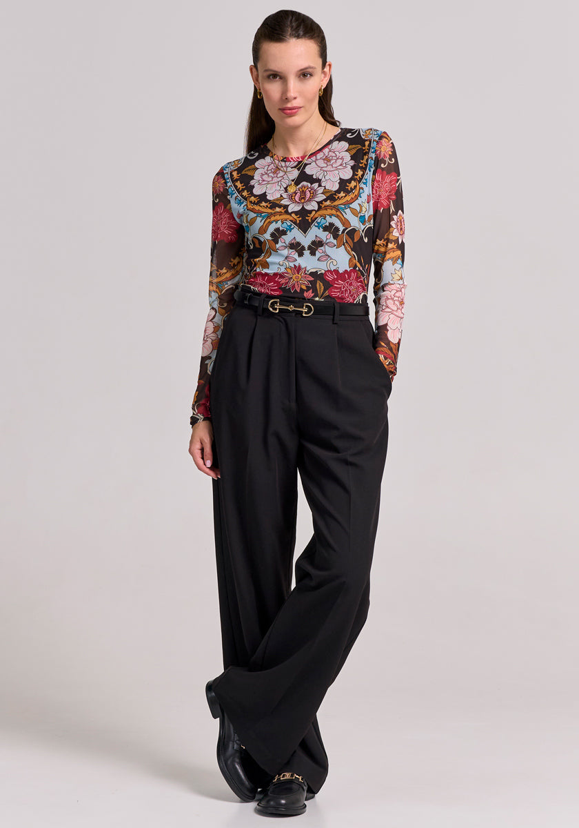 Chemise à manches longues en maille à fleurs rétro