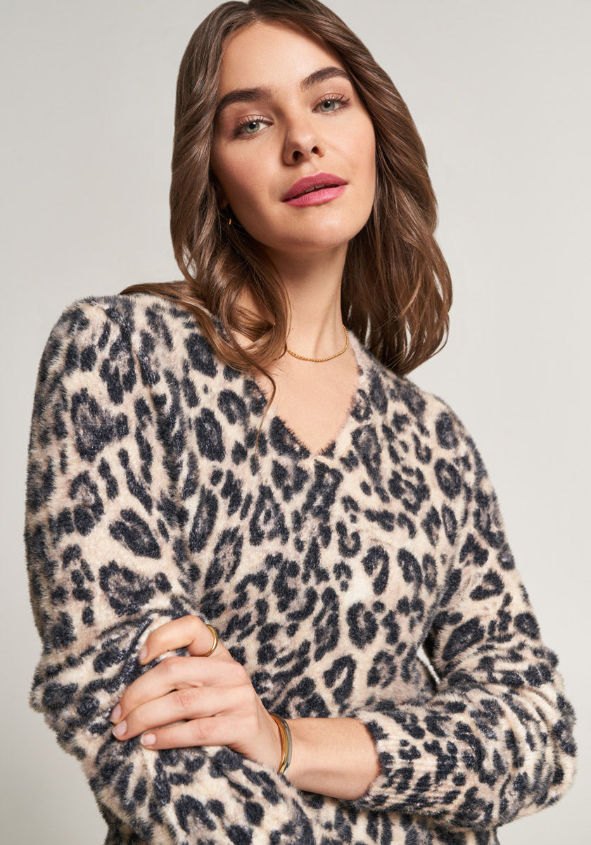 Knit Sweater Pullover Mit Leoparden Print Oversized Sweater With