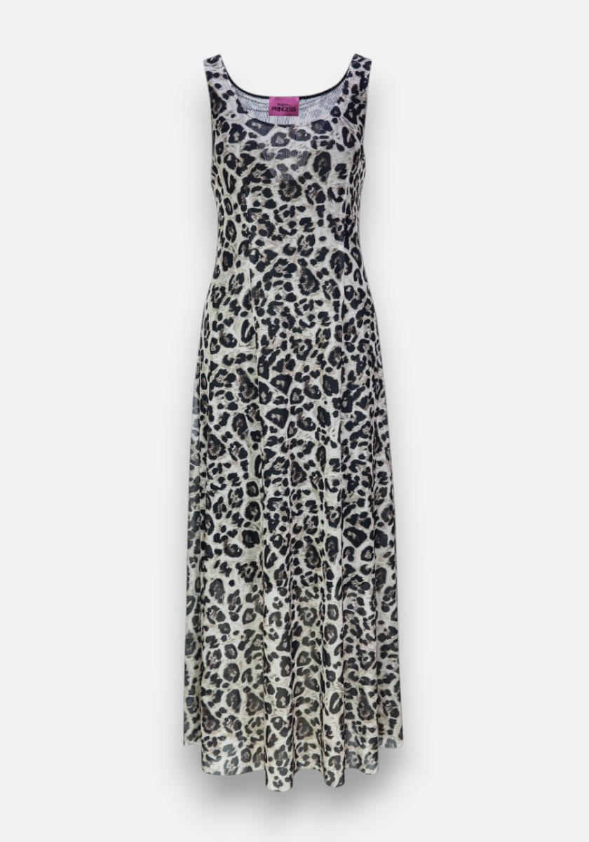 Langes Mesh-Trägerkleid Leopard