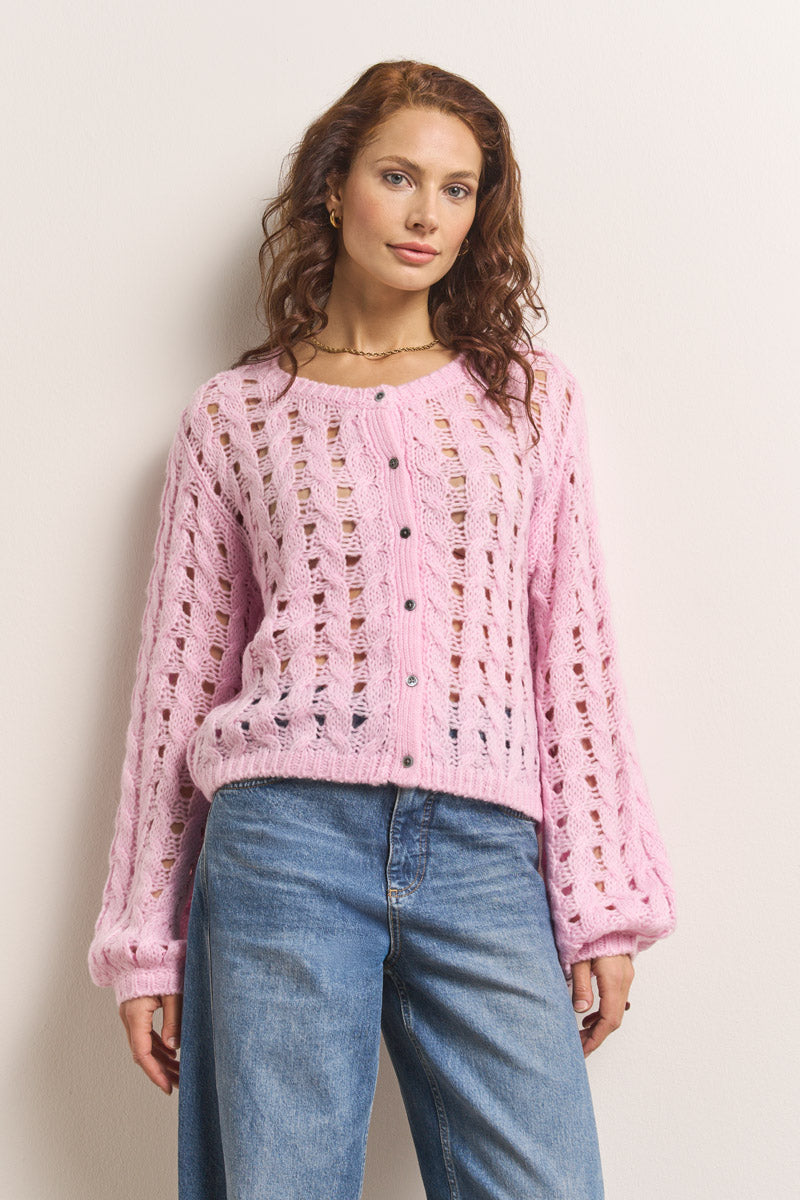 Pink openwork cardigan with cable knit | Princess Goes Hollywood