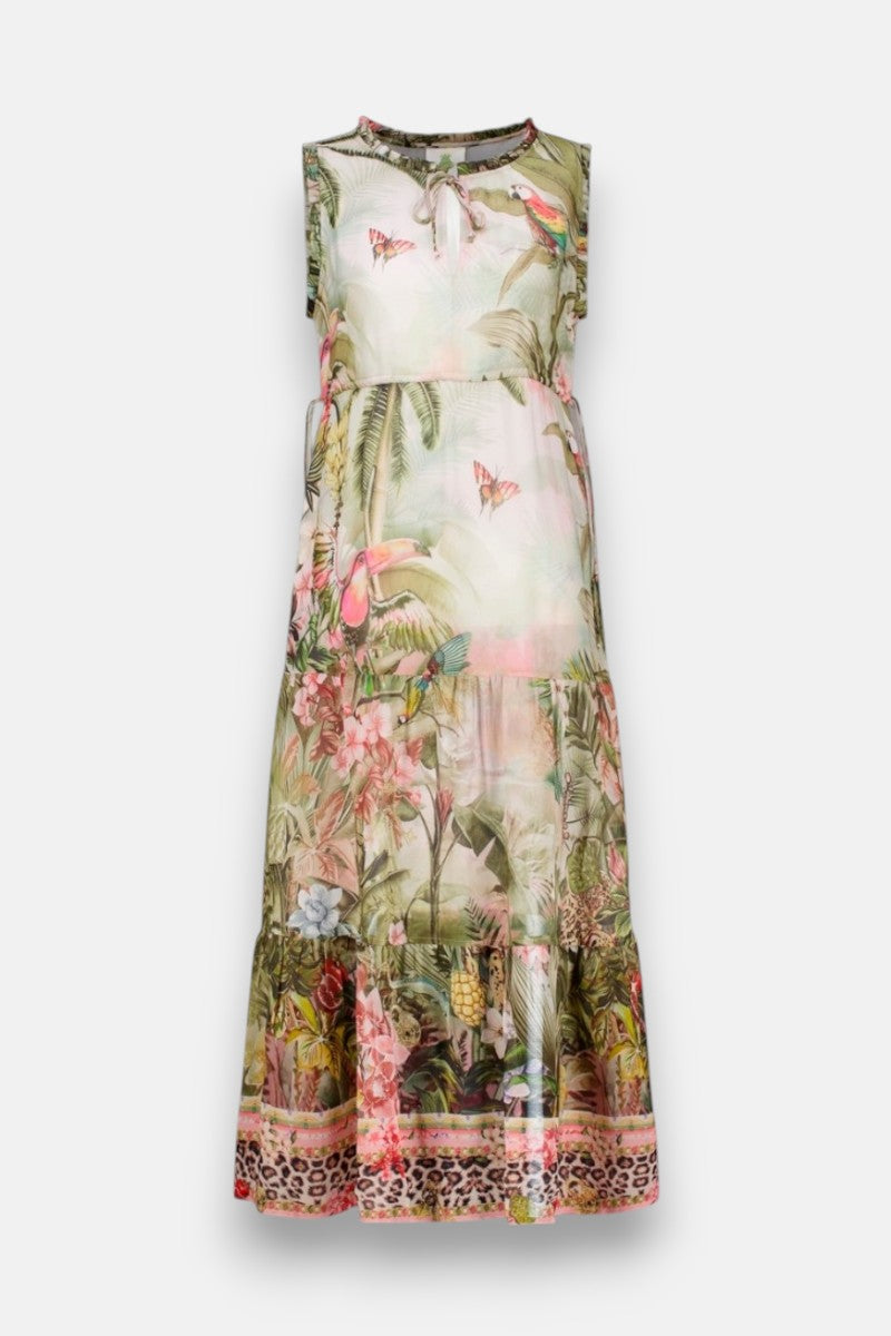 Sleeveless midi dress jungle leo print