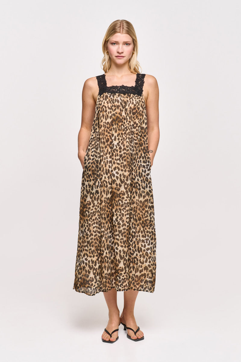 Sleeveless Leo Maxi Dress with Lace Trim Leopard / 42