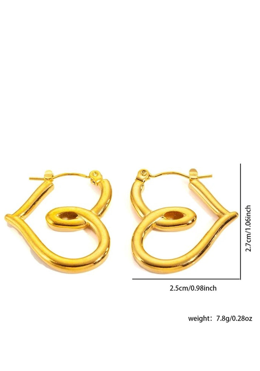 A pair of Princess Goes Hollywood 18K gold-plated creoles shaped like a lowercase g, measuring 2.5 cm wide by 2.7 cm tall, with latch-back closures and a combined weight of 7.8 grams (0.28 oz).