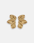 A pair of shiny gold butterfly earrings by Princess Goes Hollywood, featuring smooth, folded wings and a minimalist symmetrical design for an elegant look, shown against a plain white background.