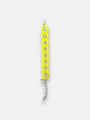 A chunky Princess Goes Hollywood bracelet with large, oval neon yellow links in recycled plastic and a silver chain and clasp, laid flat on white. Bold yellow links stand out while the silver chain secures the piece.