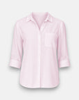 A light pink oversized Hemdbluse by Bella Dahl, featuring a collar, chest pocket, and rolled three-quarter sleeves, displayed on a plain light gray background.