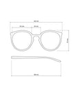 A technical line drawing of Okkia Lesebrille in Runddesign, showing both front and side views, with measurements: frame width 145 mm, lens width 54 mm, bridge 25 mm, lens height 47 mm, and temple length 138 mm.