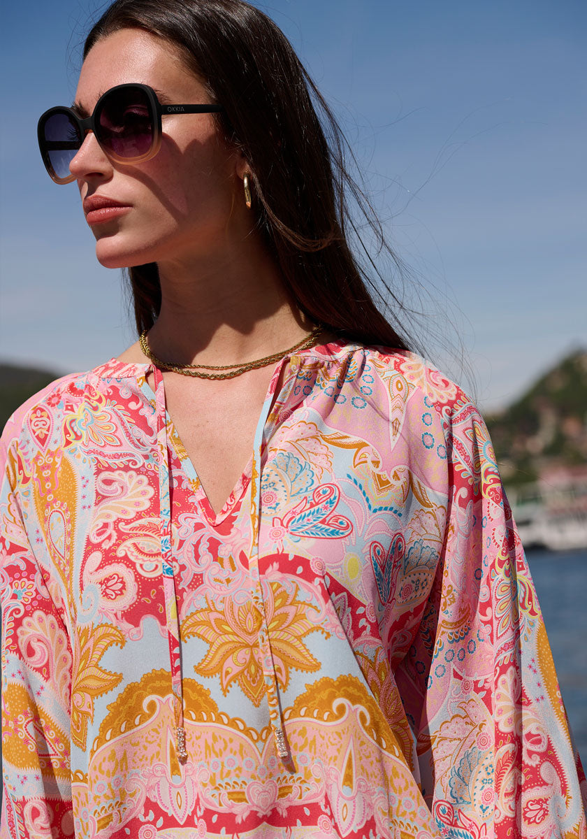 Seidenbluse mit Ornamentdruck