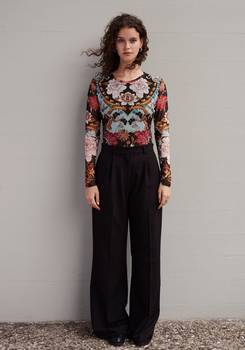 Chemise à manches longues en maille à fleurs rétro