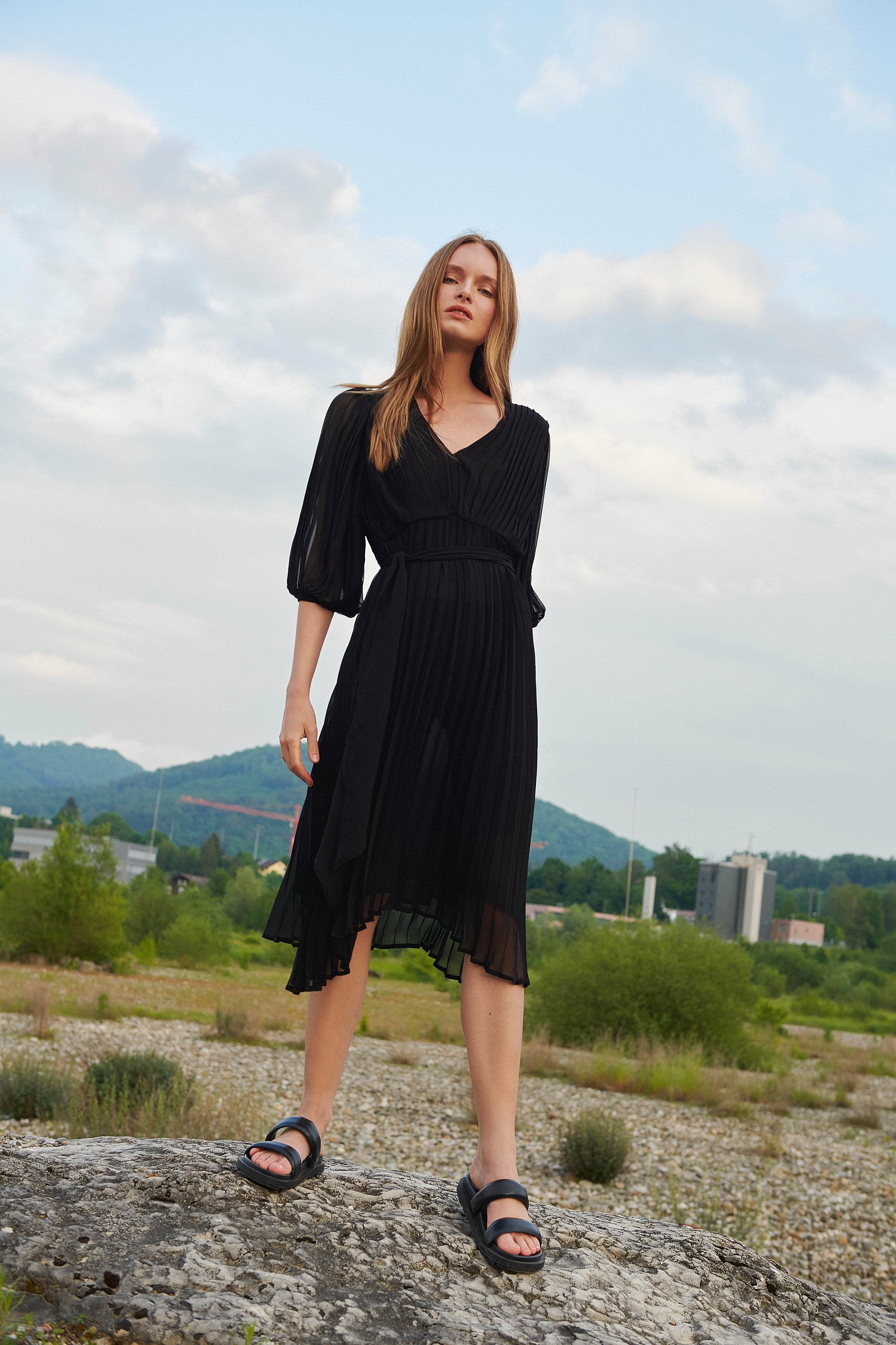 Robe d'automne élégante pour femme avec un imprimé graphique