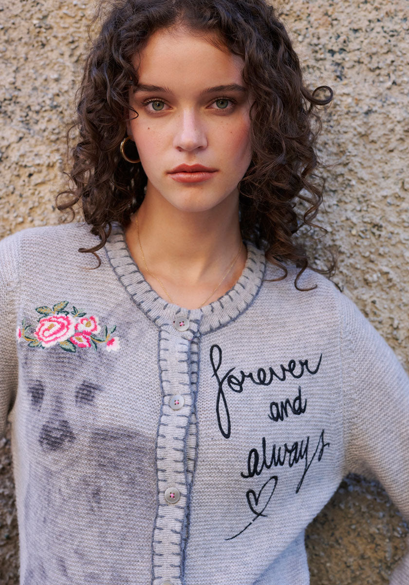 Cardigan with deer motif and hand-stitched details