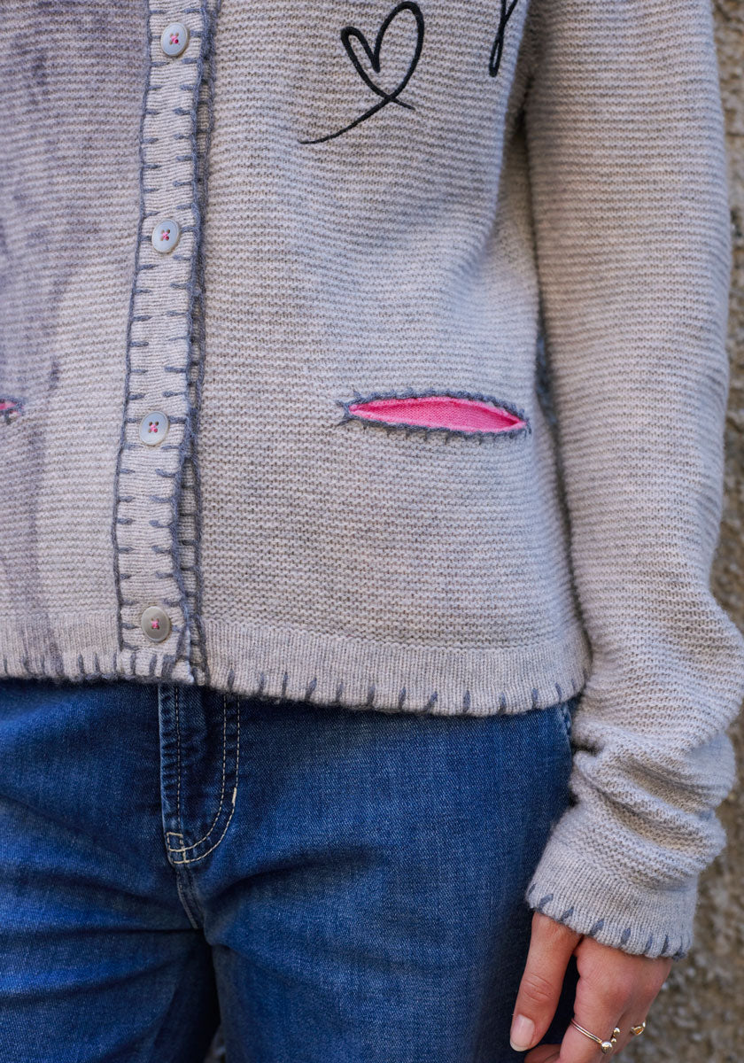 Cardigan with deer motif and hand-stitched details