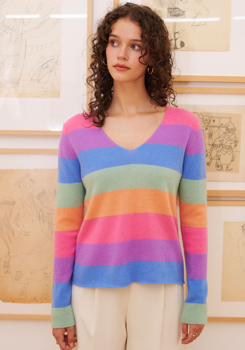 Colourful striped sweater made of pure cashmere