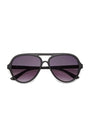 A pair of Okkia black Aviator-Stil sunglasses with large, rounded, dark purple-tinted lenses and a double bridge design, offering UV 400-Schutz, are displayed facing forward on a white background.