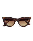 Okkia cat-eye sunglasses with a bold, thick brown and amber tortoiseshell frame. These Sonnenbrille offer UV 400-Schutz and oversized gradient lenses fading from dark to light, displayed against a white background.