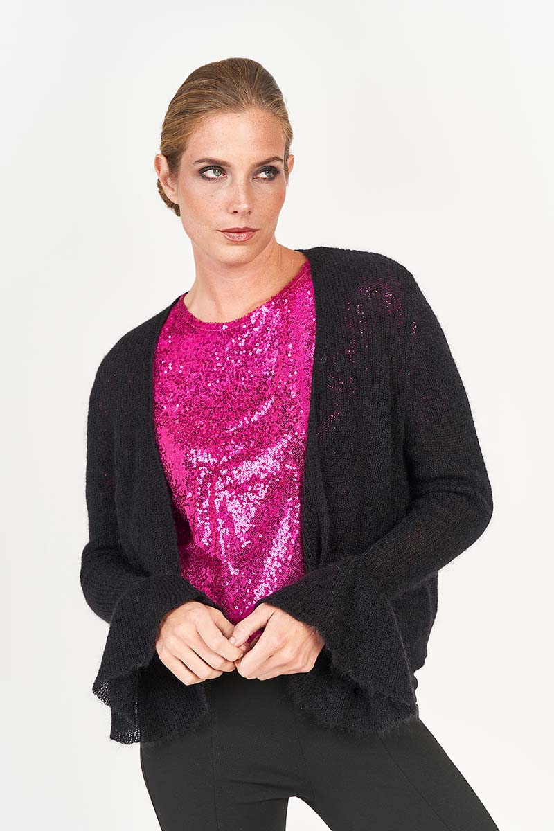 Cardigan made of mohair wool combined with a glitter top