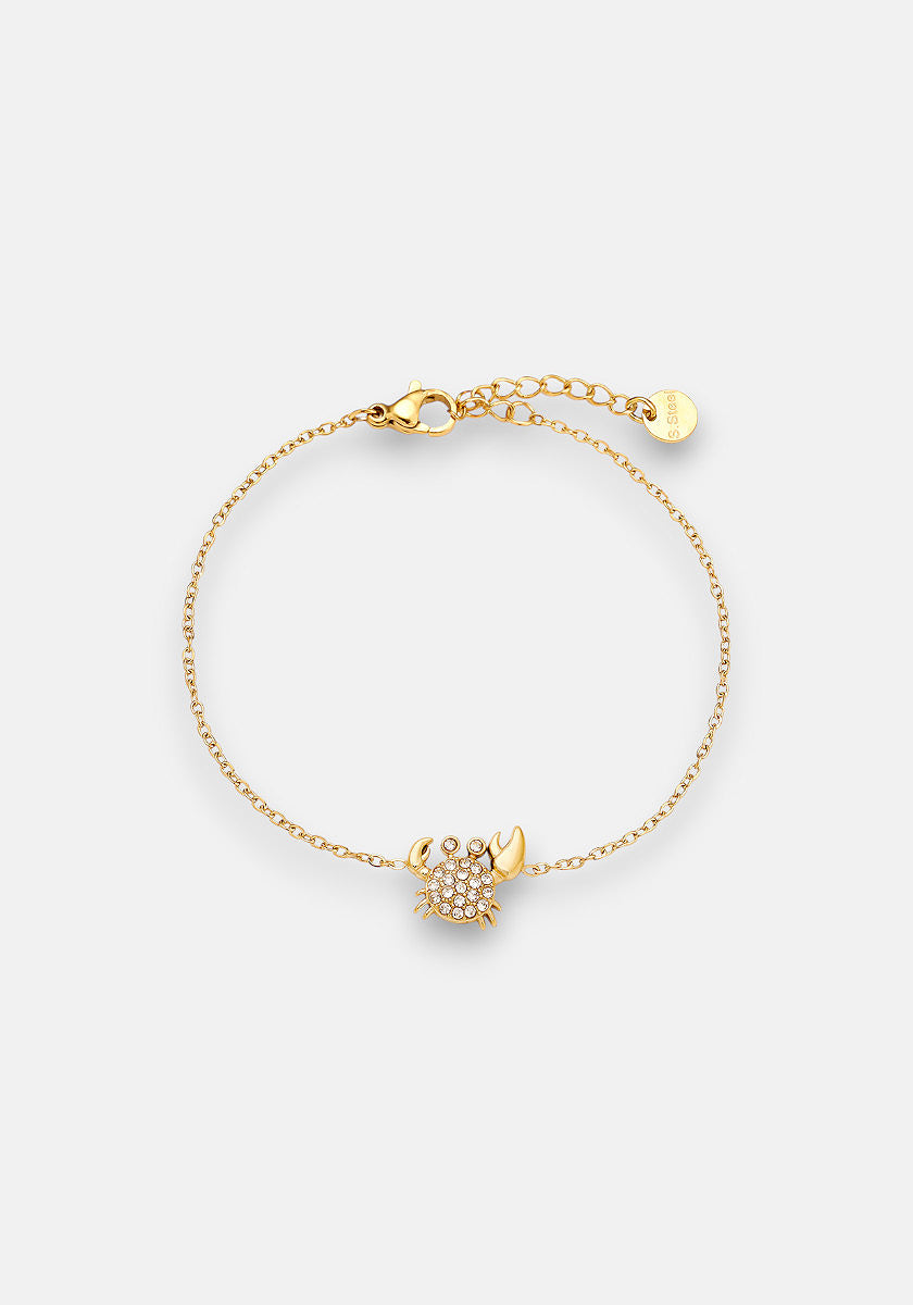 A delicate vergoldete Armkette by Princess Goes Hollywood features a central small fish-shaped charm with sparkling crystals, an adjustable extension chain, round tag, and lobster clasp closure. Displayed on a white background.
