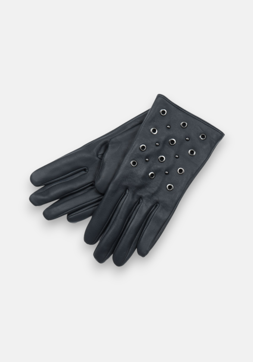 Leather gloves with hole rivets