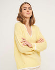 V-neck sweater with contrast and eyelet knit