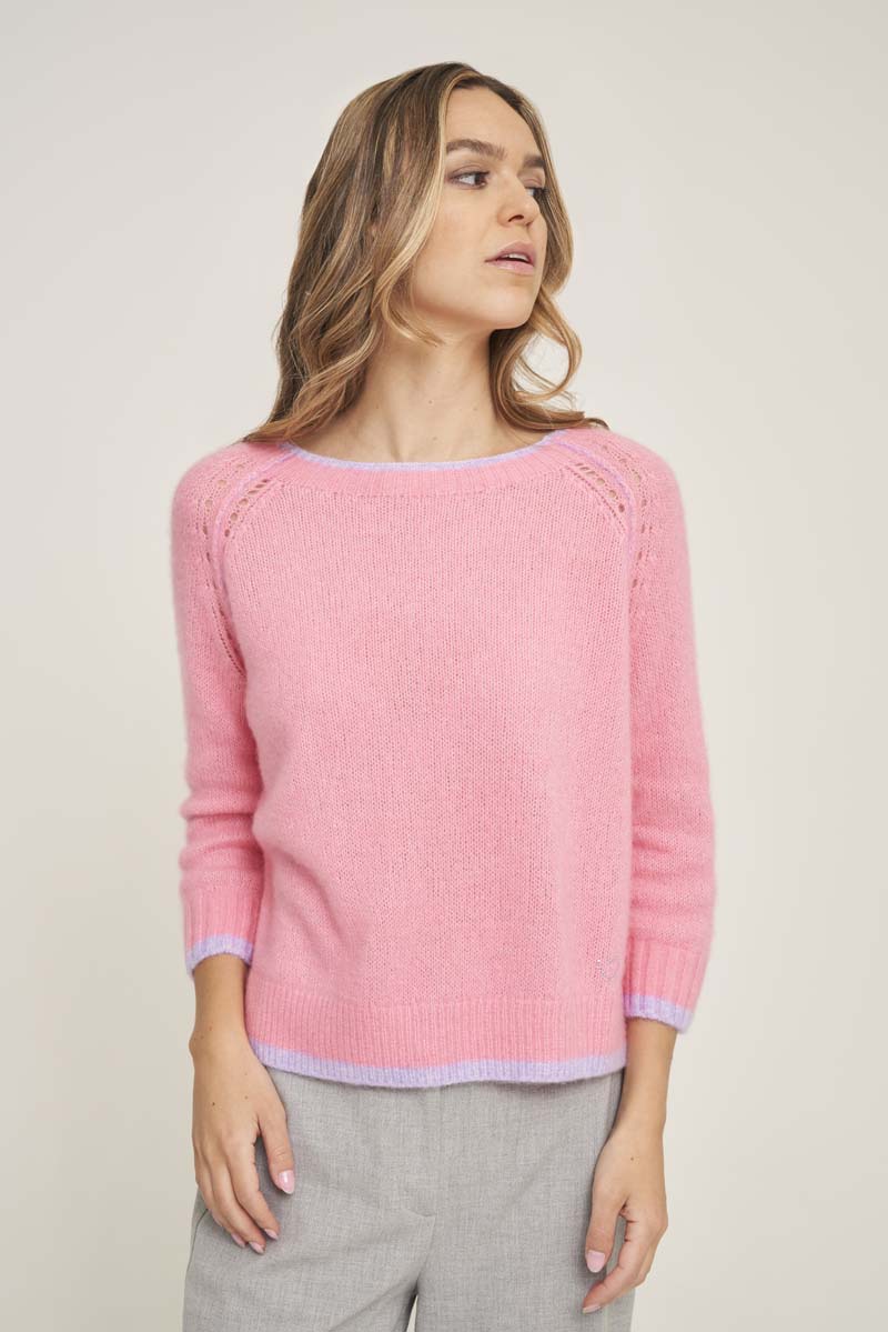 Jumper with contrast and openwork knit