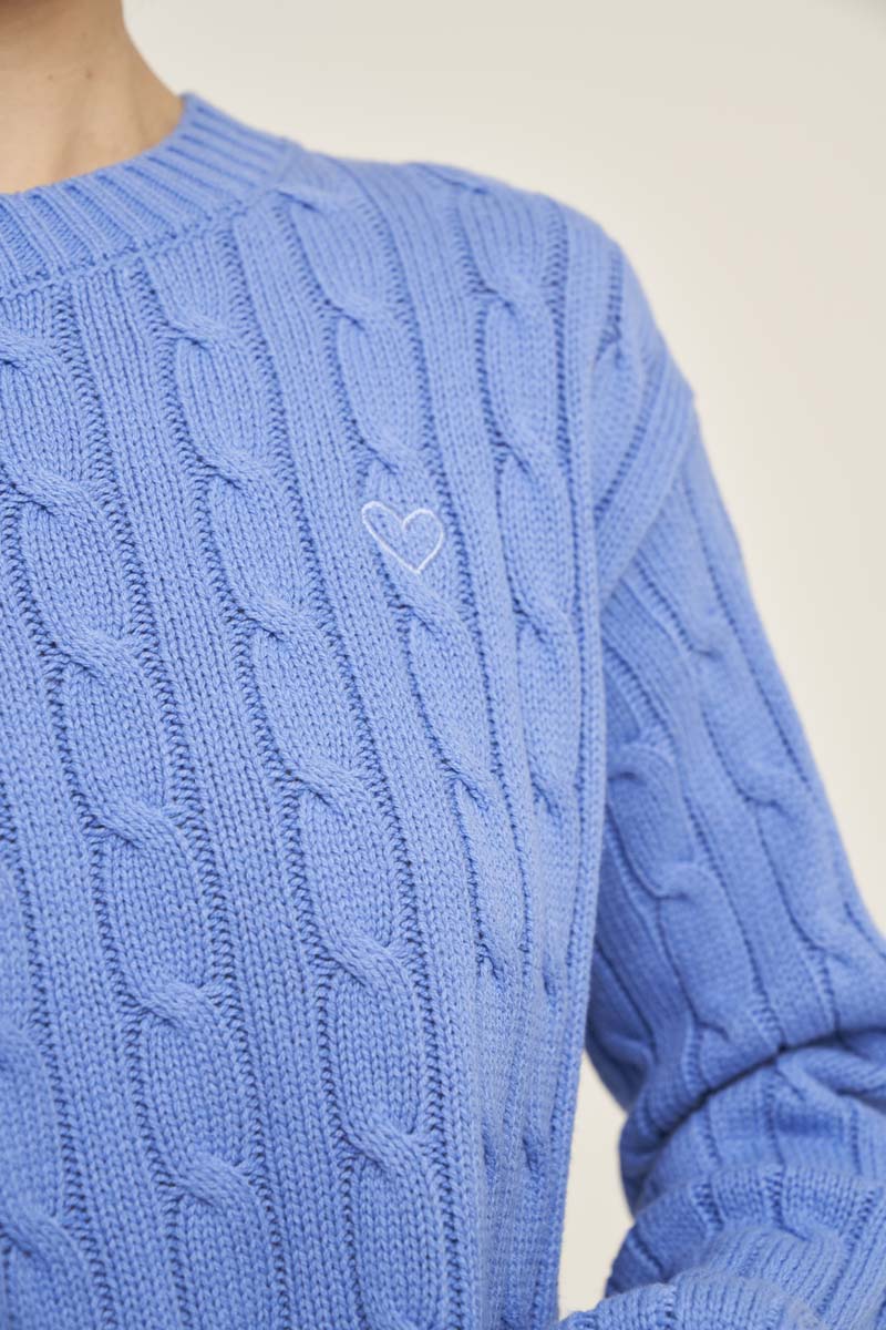 Cable knit sweater with heart embroidery