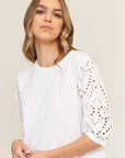 Cotton shirt with broderie anglaise on the arm