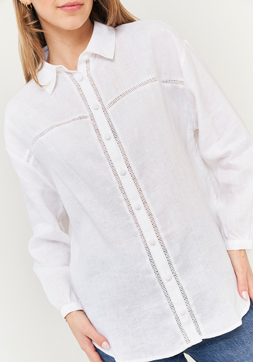 100% linen shirt with hole decoration
