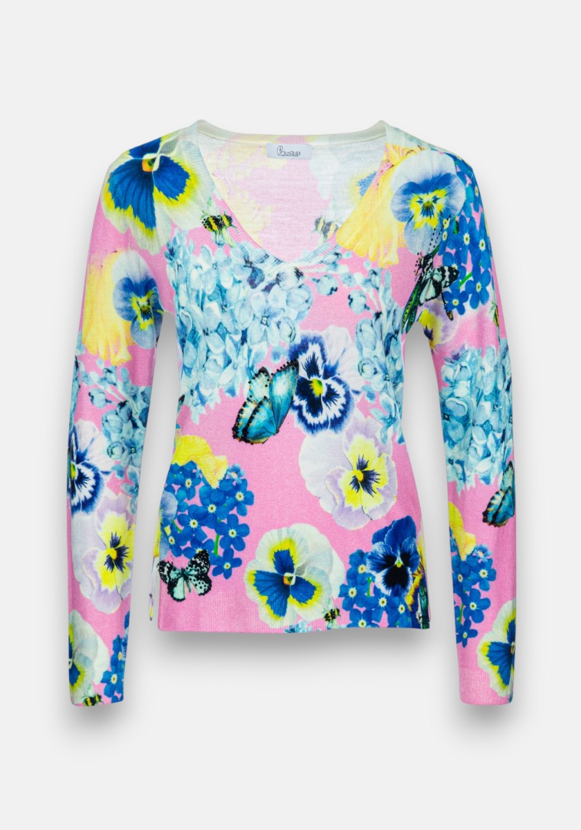 Merino sweater with floral print