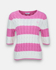 Striped cable knit sweater with short sleeves