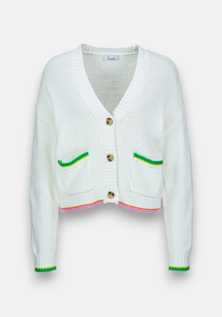 Cardigan with colored contrast seams