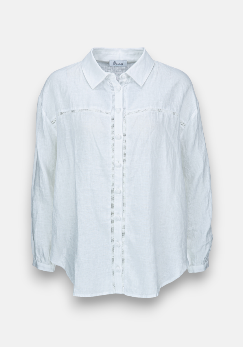 100% linen shirt with hole decoration