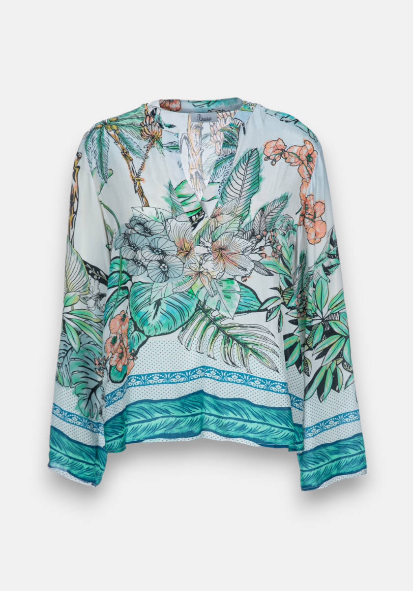 Palm tree blouse with V-neck
