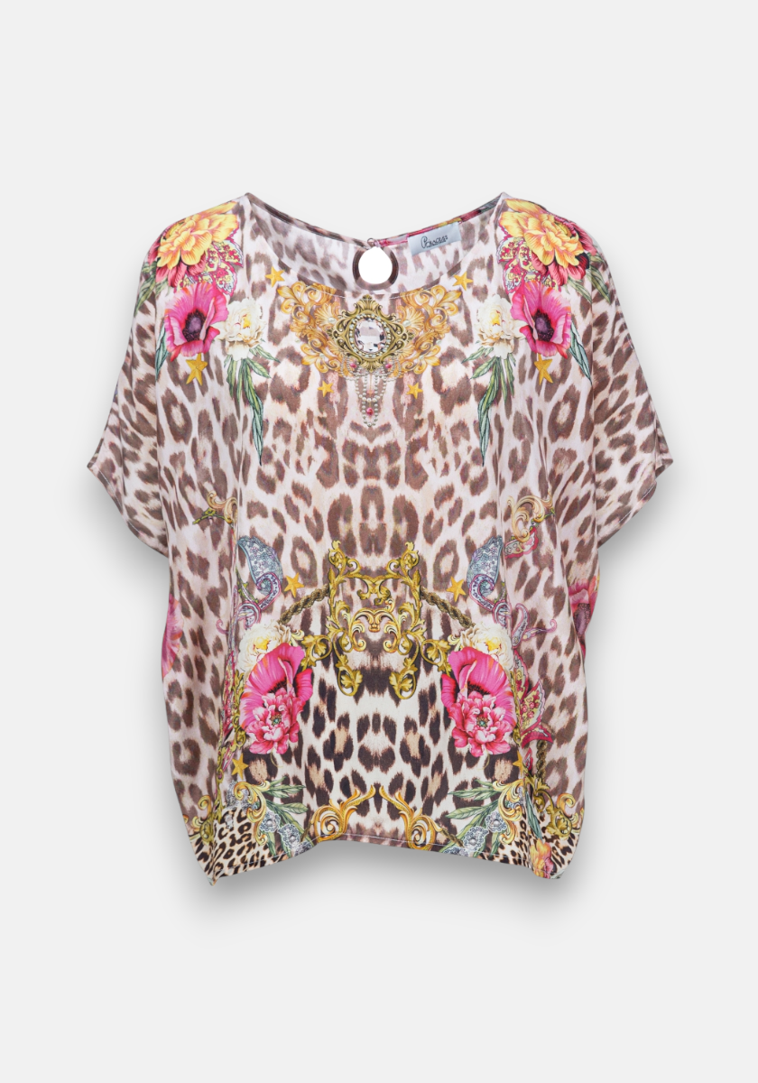Short sleeve blouse Leo Flowers 100% silk