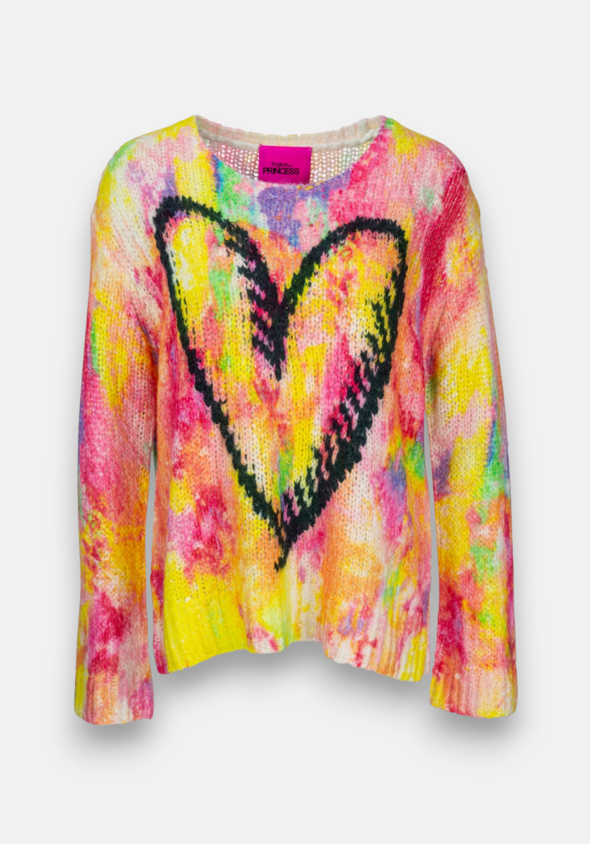 Colorful sweater with a heart motif