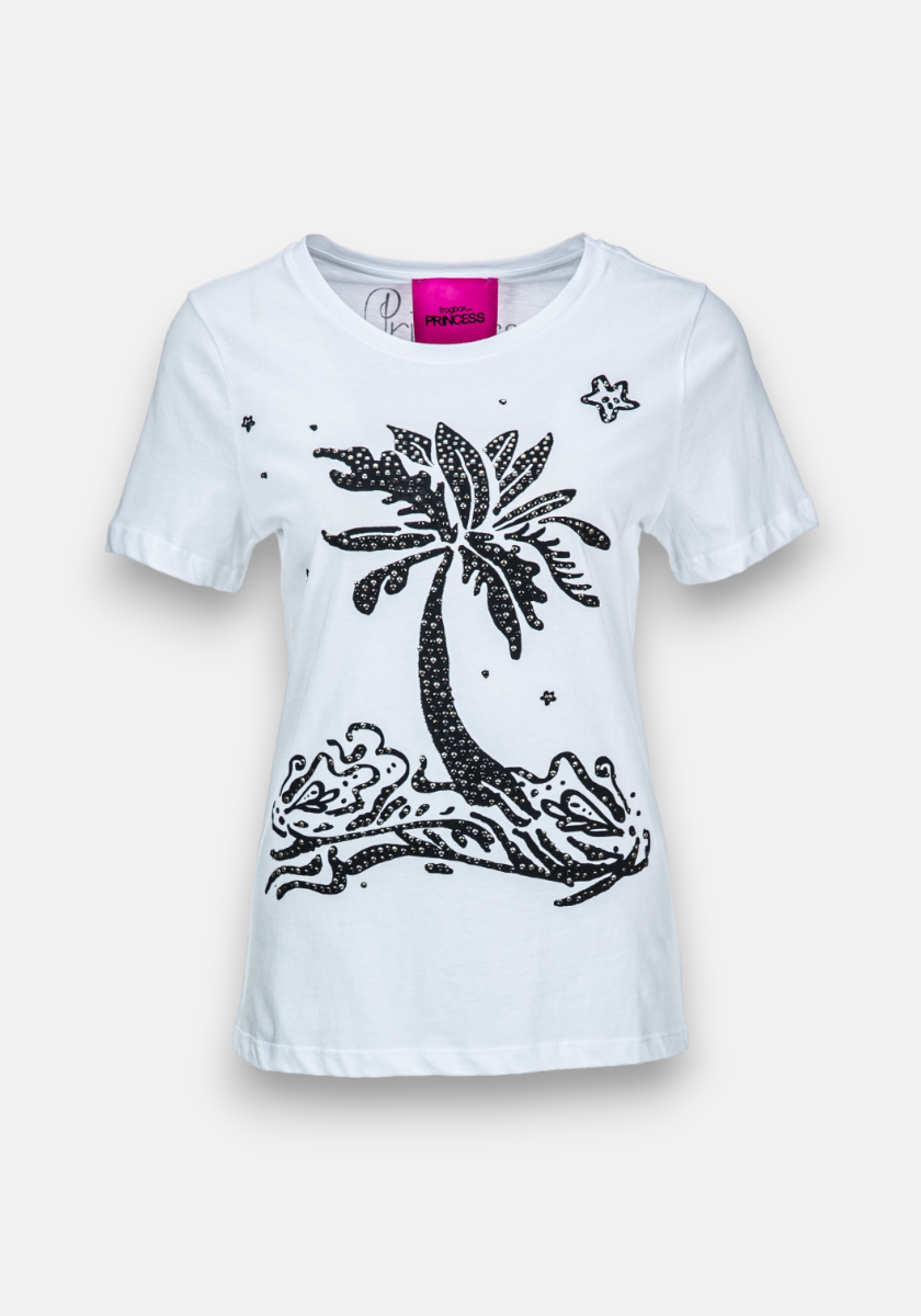 Cotton shirt with palm tree &amp;amp; decorative stones