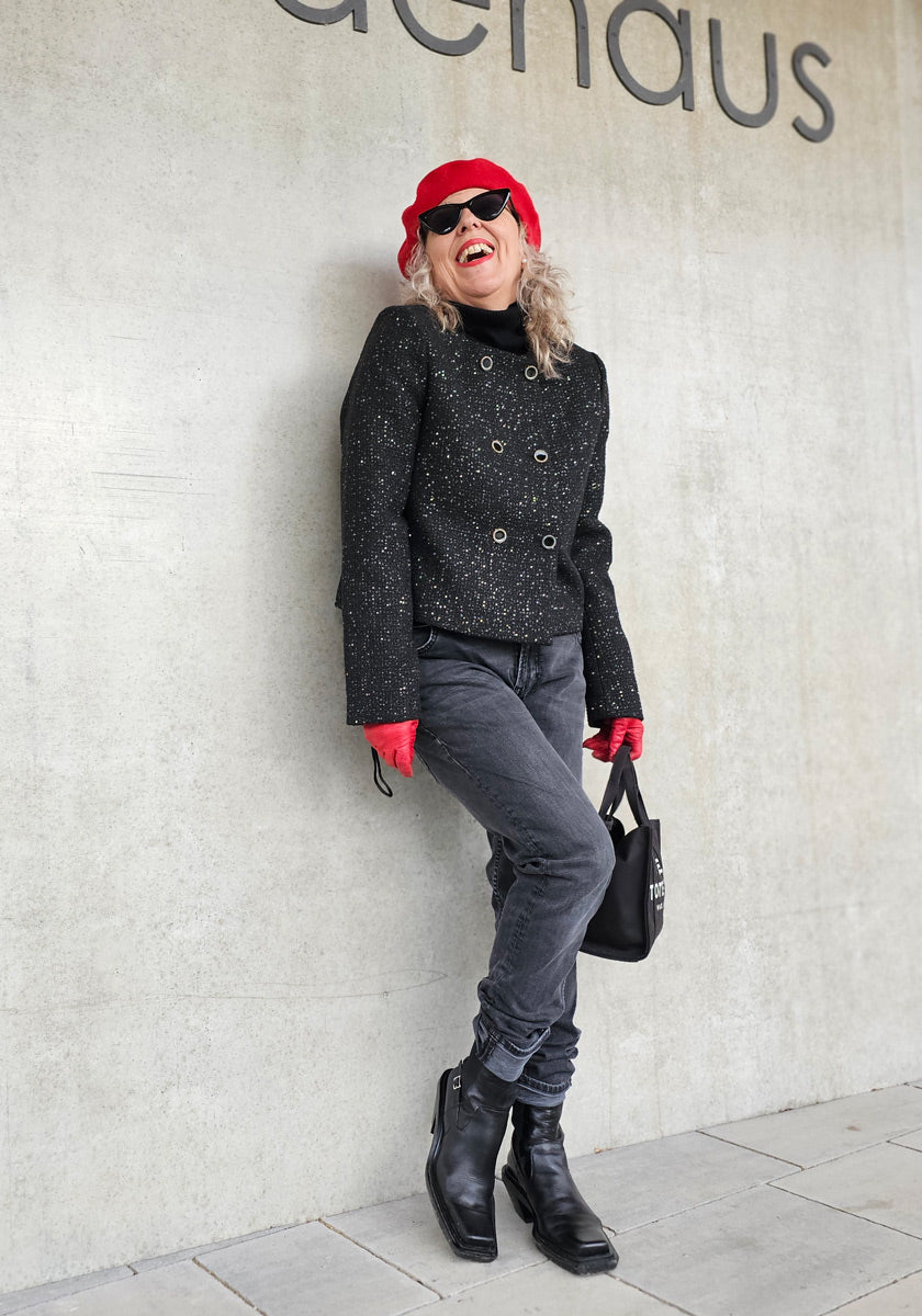 Tweed jacket with sequins and decorative buttons
