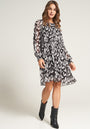 Plissiertes Kleid mit Schleife und Federnprint