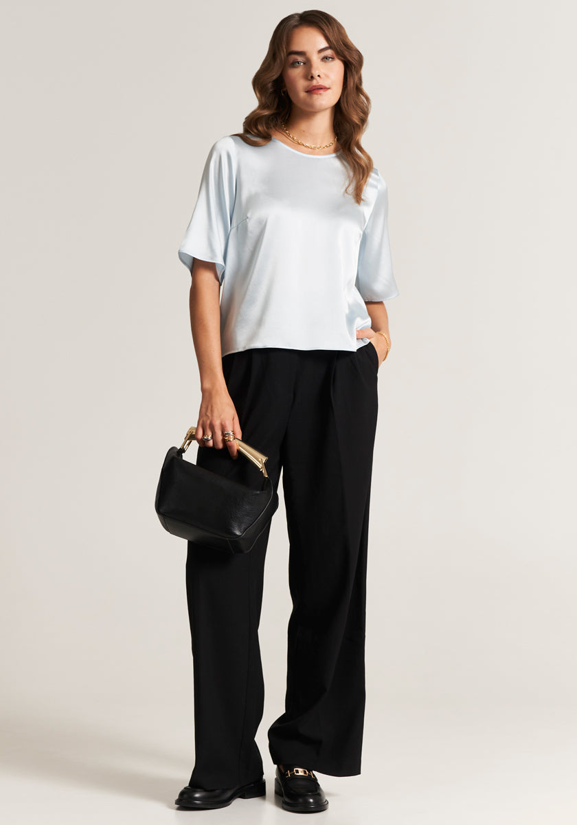 Blue silk blouse short sleeve