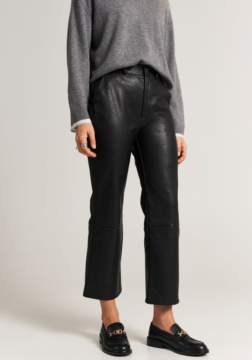 Faux leather trousers with decorative seams