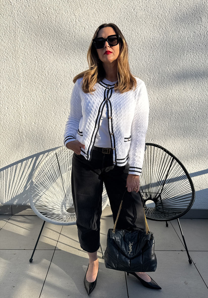Contrast cable knit cardigan