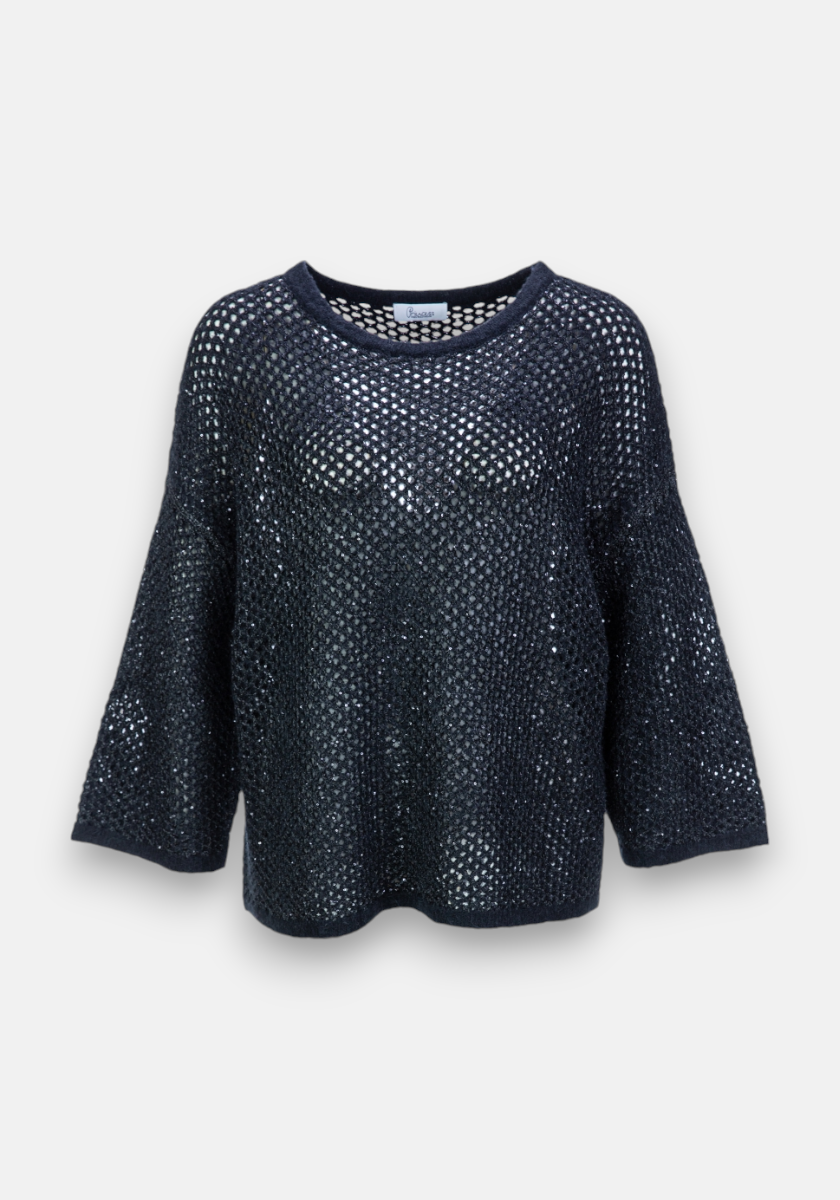 Sweater with openwork pattern and sequins