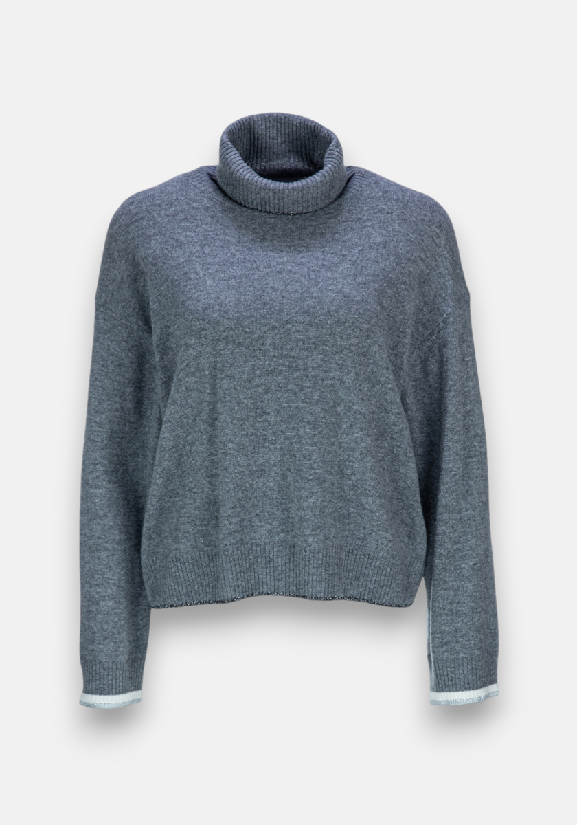 Rollkragenpullover mit Kontrast &amp; Strass